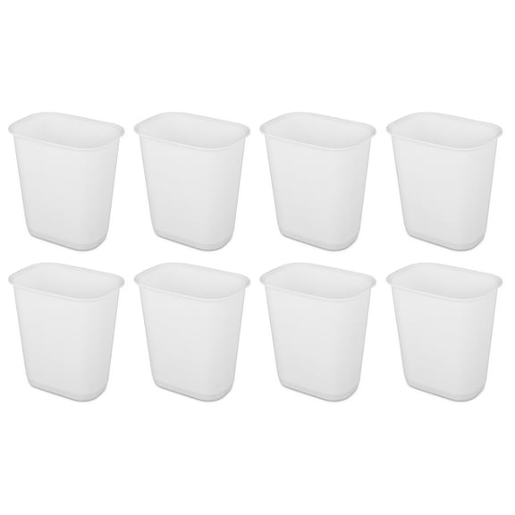 Sterilite 3 Gallon Rectangular Wastebasket Small Trash Bin, 8 Pack, White