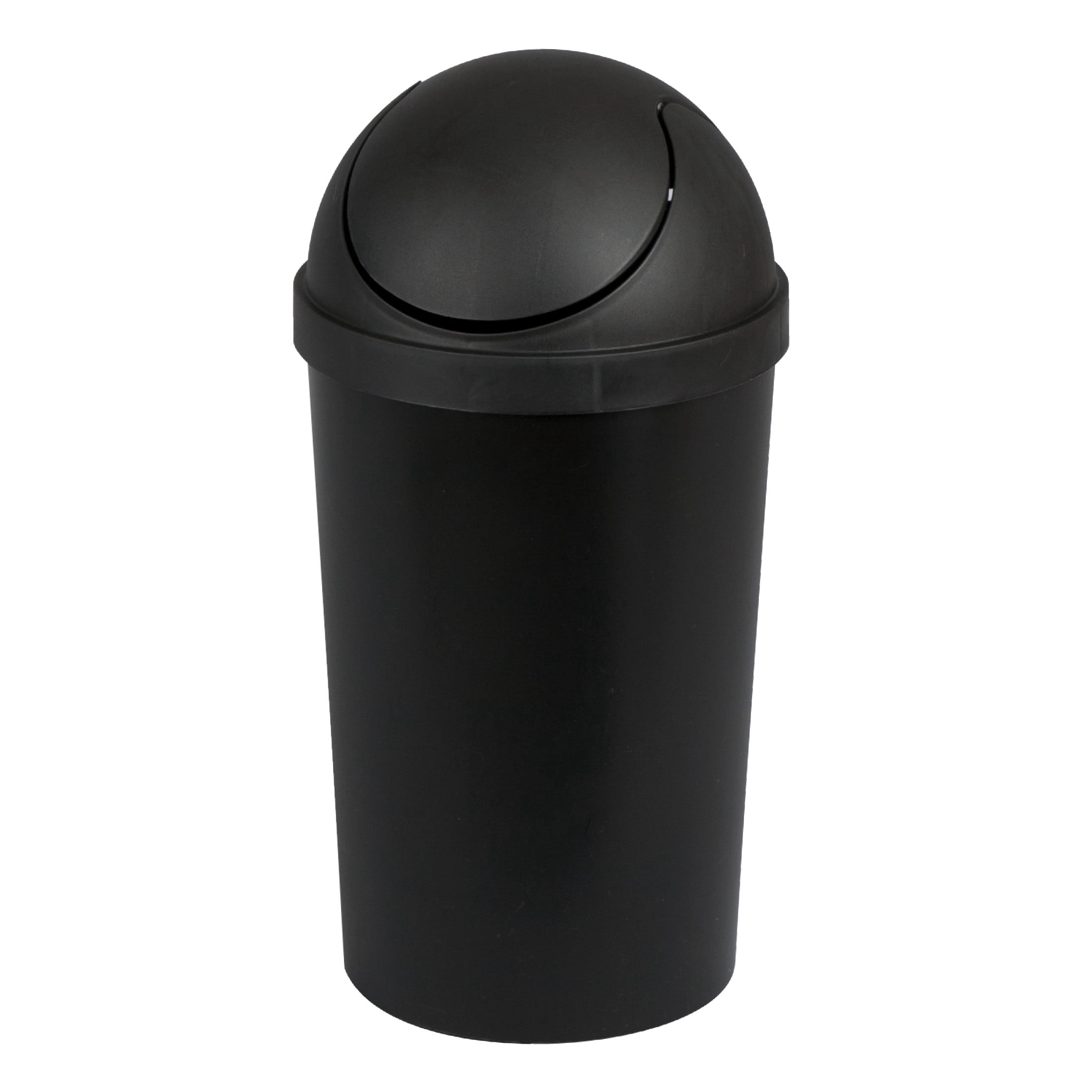 Sterilite Bathroom Trash Can, 3 Gallon Small Plastic Garbage Bucket Bin with Swing Top Lid, Black