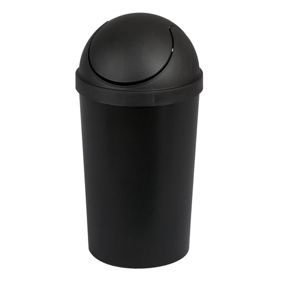 Sterilite Bathroom Trash Can, 3 Gallon Small Plastic Garbage Bucket Bin with Swing Top Lid, Black