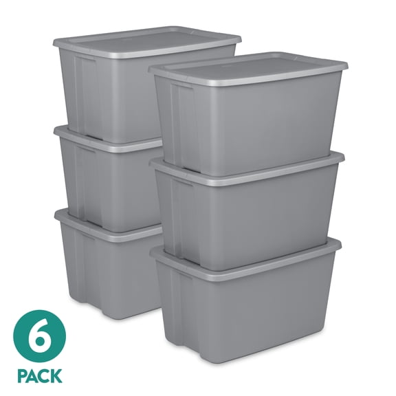 Sterilite 30 Gal Extra-Large Plastic Storage Bin with Snap-On Lid, Gray, 6 Pack
