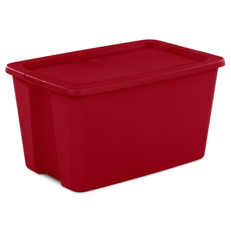 Sterilite 30 Gallon Plastic Christmas Tote Storage Container With Lid, Red