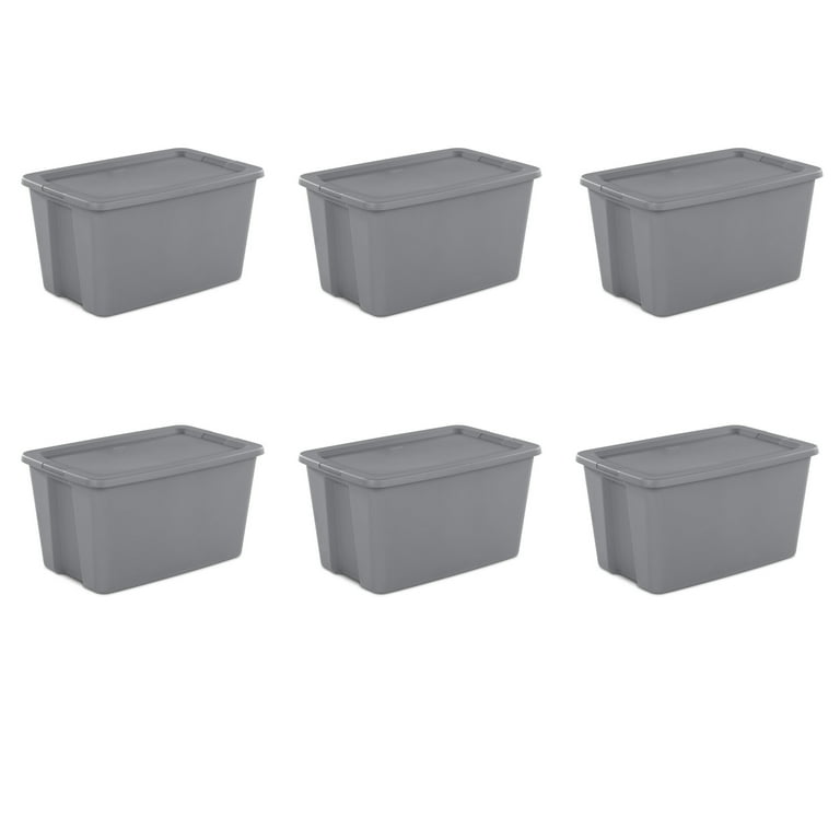 Sterilite 30 Gallon Tote Box, Gray Plastic, Set of 6, Ideal for