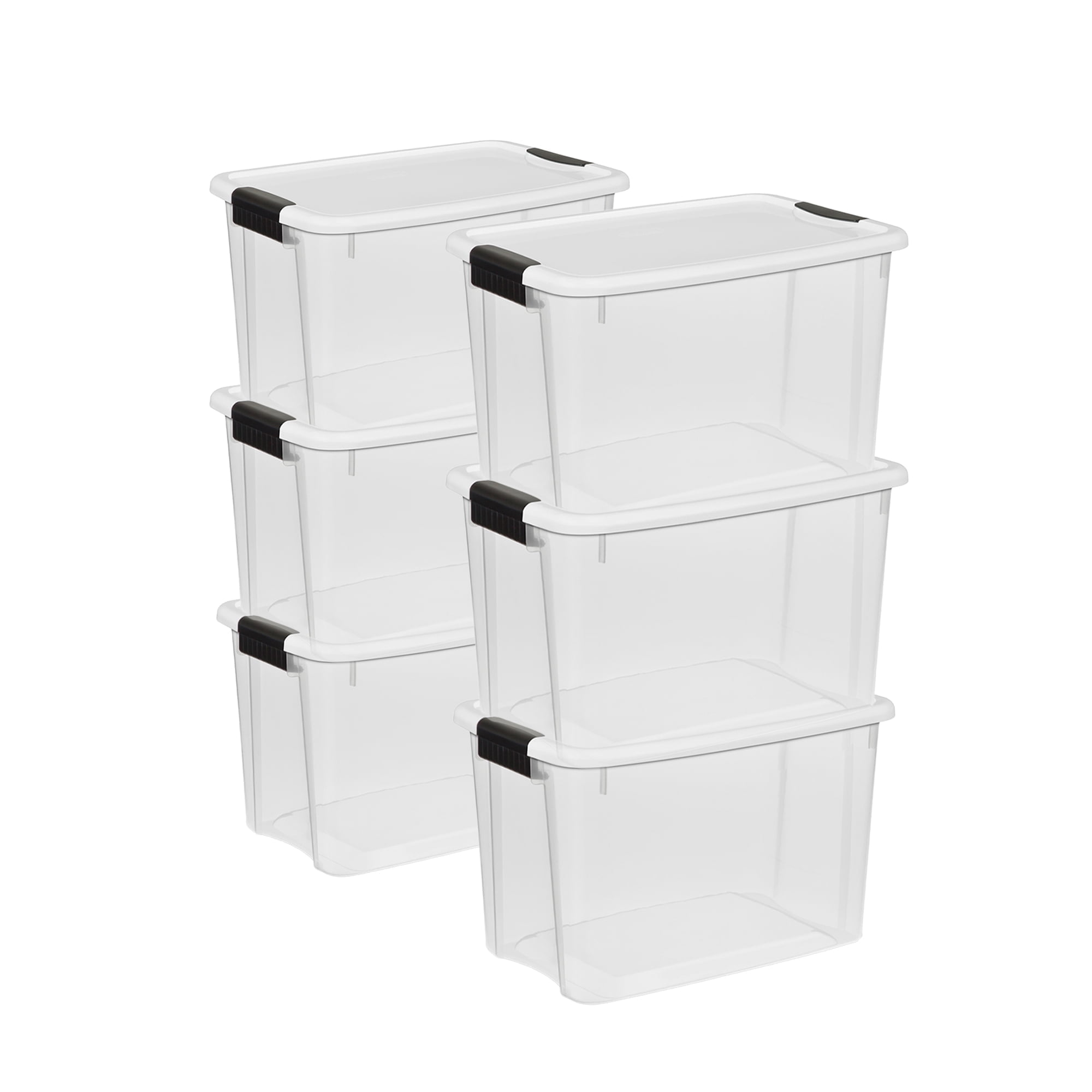 Sterilite 30 Qt Clear Plastic Stackable Storage Bin w/ Latch Lid, White ...