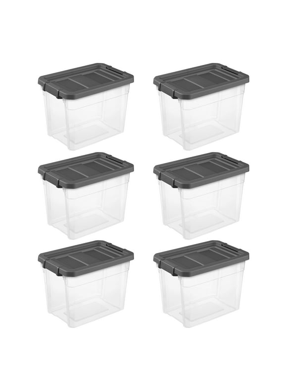 Sterilite 30 Qt Clear Plastic Storage Container Bin w/ Latch Lid, 6 Pack