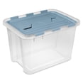 thumbnail image 1 of Sterilite 30 Qt Hinged Lid Storage Box, Plastic Container, Washed Blue, 24 Pack, 1 of 9
