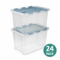 thumbnail image 1 of Sterilite 30 Qt Hinged Lid Storage Box, Plastic Container, Washed Blue, 24 Pack, 1 of 9