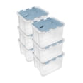 thumbnail image 1 of Sterilite 30 Qt Hinged Lid Storage Box, Plastic Container, Washed Blue, 6 Pack, 1 of 9