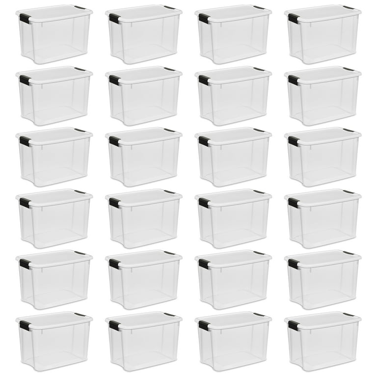 Sterilite 30 Quart Clear Plastic Storage Bin with White Latch Lid, 36 Pack  