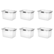 Sterilite 30 Quart HingeLID Clear Storage Bin with Latch Lid and Comfort Grip, Dark Gray, 6 Pack