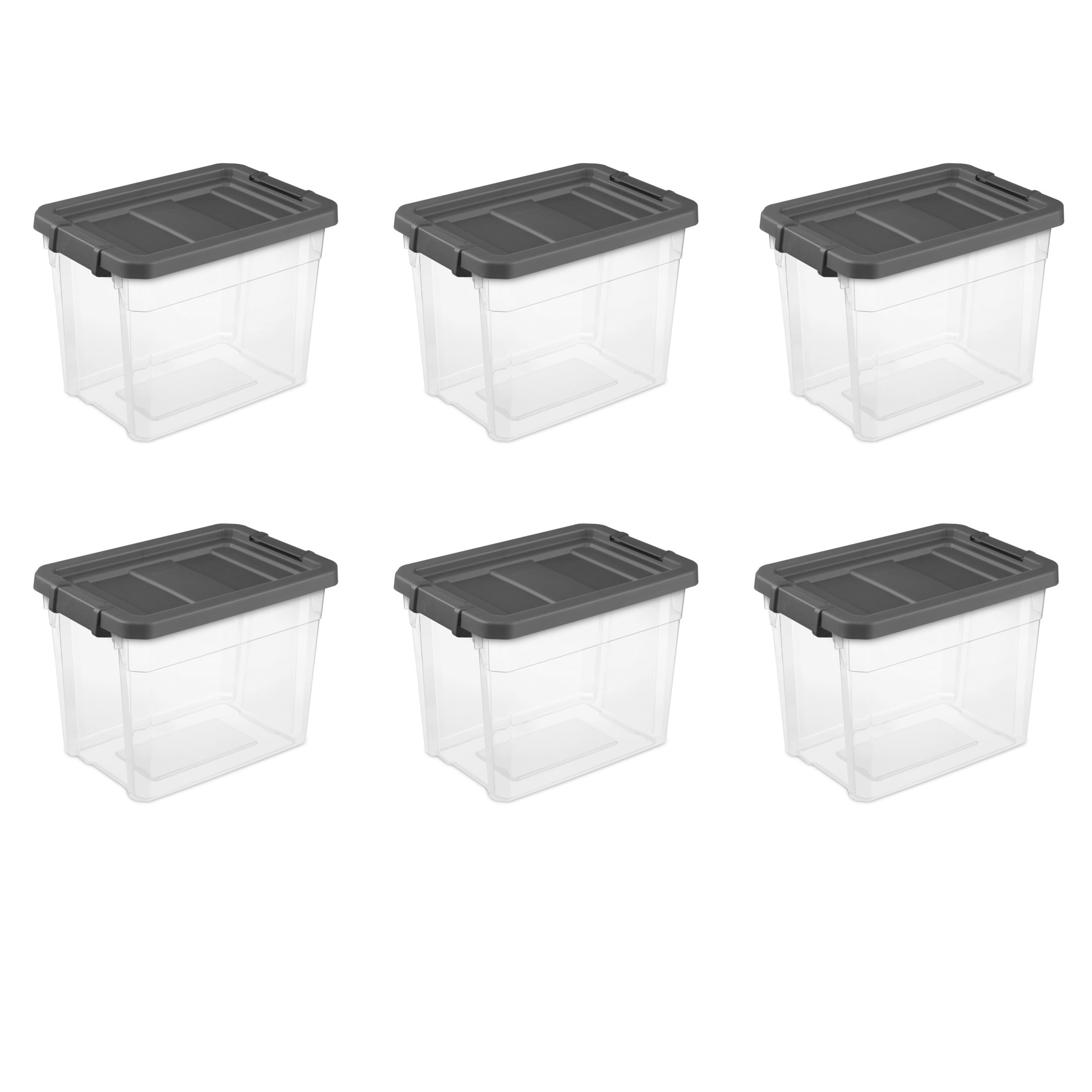 30 Quart Clear Plastic Stackable Storage Bins with Gray Lids, 6-Pack