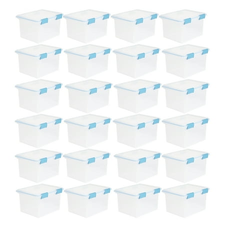Sterilite 32 Qt Clear Stacking Storage Container with Gasket Lid, 24 Pack