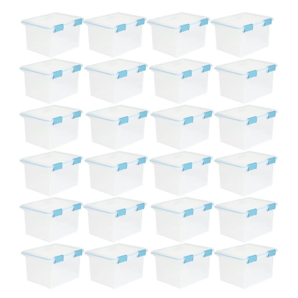 Sterilite 32 Qt Clear Stacking Storage Container with Gasket Lid, 24 Pack