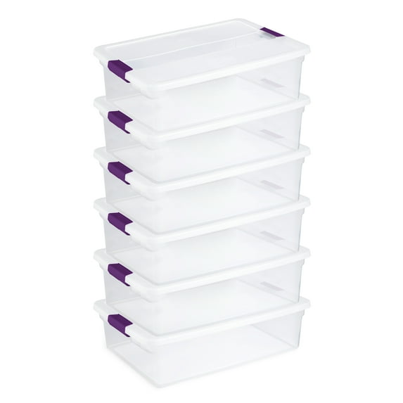 Sterilite 32 Quart Clear Under Bed Storage Container Tote w/ Lid, 6 Pack