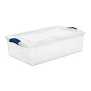 Sterilite Small Storage Bin, 32 Quart Clear Underbed Storage Container with Latch Lid, Blue