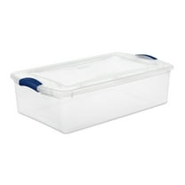 Sterilite Small Storage Bin, 32 Quart Clear Underbed Storage Container with Latch Lid, Blue