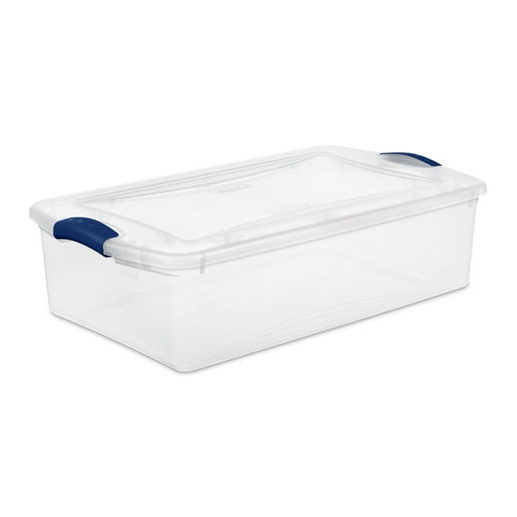 Clear Plastic Storage Bin, 32 Quart, Blue Latch Box by Sterilite