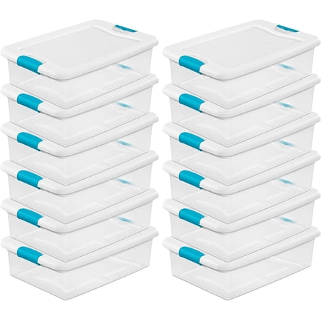 Sterilite 32 Quart Multipurpose Plastic Stackable Storage Box Container with Latching Lid for Home or Office Organization, Clear 12 Pack