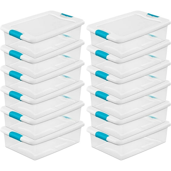 Sterilite 32 Quart Multipurpose Plastic Stackable Storage Box Container with Latching Lid for Home or Office Organization, Clear 12 Pack