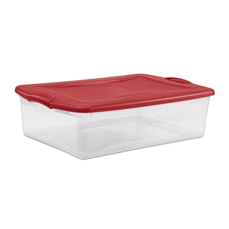 Sterilite 32 Quart Plastic Latching Christmas Storage Container With Lid, Red