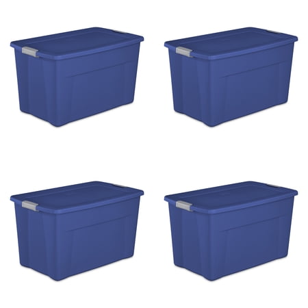 Sterilite 35 Gallon Latch Tote Plastic, Stadium Blue, Set of 4