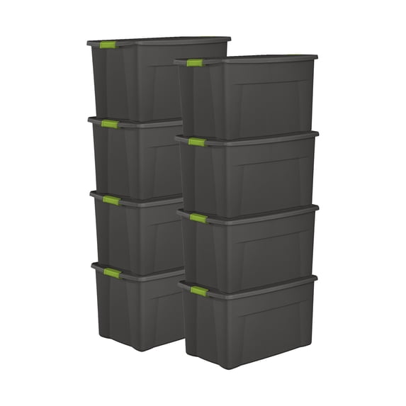 Sterilite 35 Gallon Storage Tote Box with Latching Container Lid, (8 Pack)