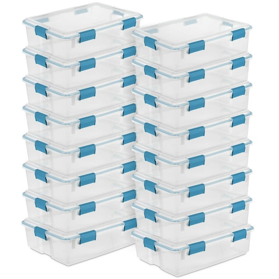 Sterilite 37 Qt Clear Plastic Storage Tote Bin with Secure Lids, (16 Pack)