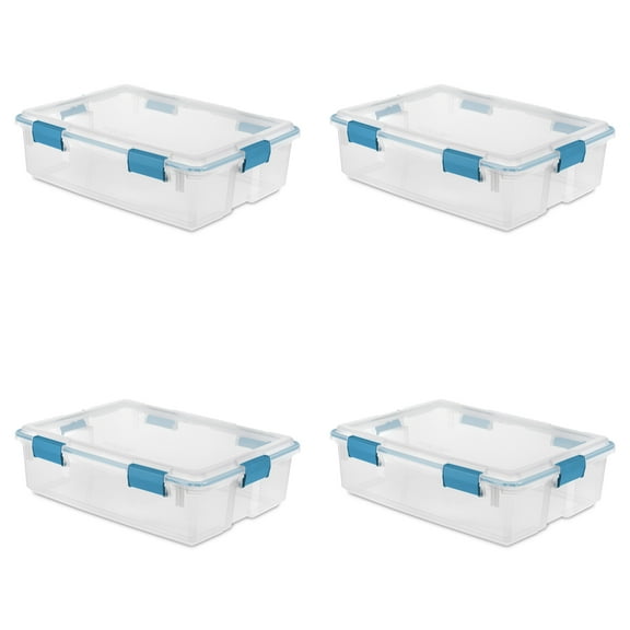 Sterilite 37 Qt Clear Plastic Storage Tote Bin with Secure Lids, (4 Pack)