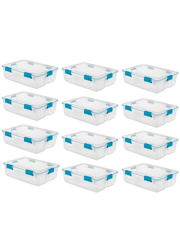Sterilite 37 Quart Clear Plastic Storage Tote Bin with Secure Lids, 12 Pack