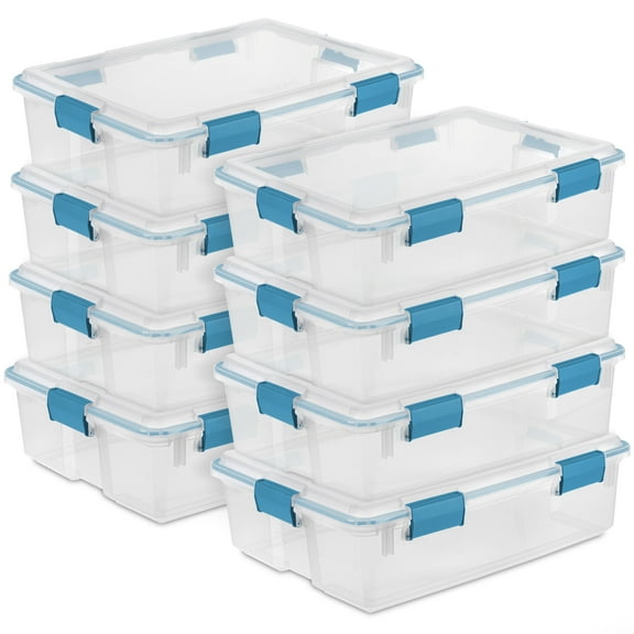 Sterilite 37 Quart Clear Plastic Storage Tote Bin with Secure Lids, 8 Pack