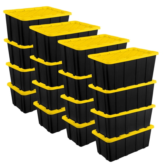 Sterilite 38 Gal Industrial Stackable Storage Tote Lidded Container, 16 Pck