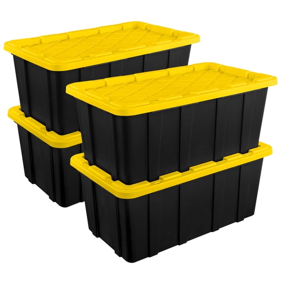 Sterilite 38 Gal Industrial Stackable Storage Tote Lidded Container, 4 Pack