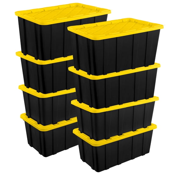 Sterilite 38 Gal Industrial Stackable Storage Tote Lidded Container, 8 Pack