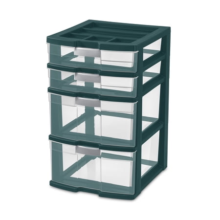 Sterilite 4 Drawer Locking Tower Plastic, Teal Rain
