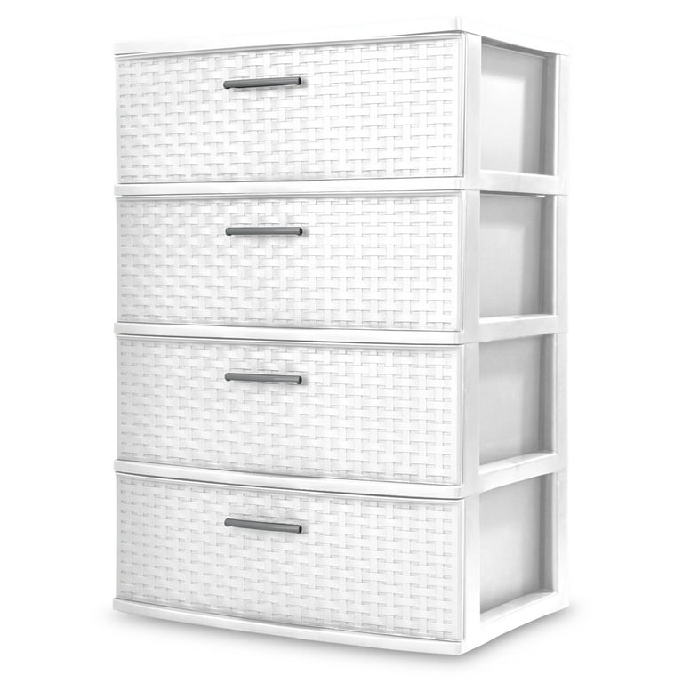 Sterilite Plastic Storage Dresser, 4 Drawer Wide Weave Tower Sterilite Plastic Storage Dresser, 4 Drawer Wide Weave Tower
