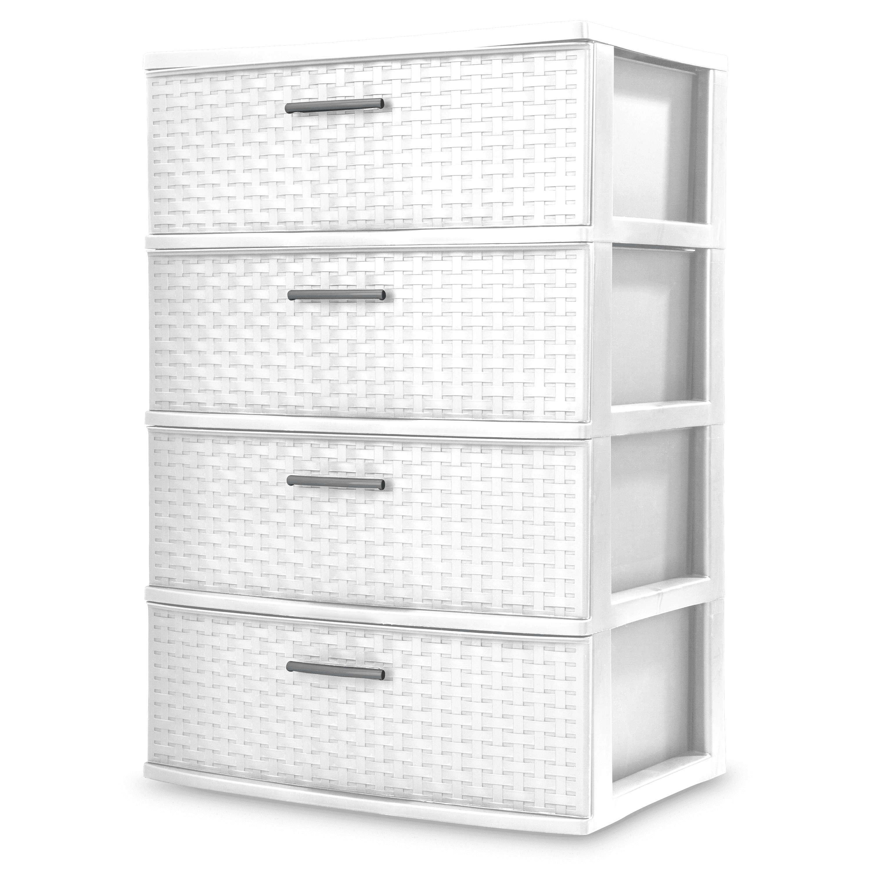 White 4-Drawer Wide Weave Plastic Storage Tower