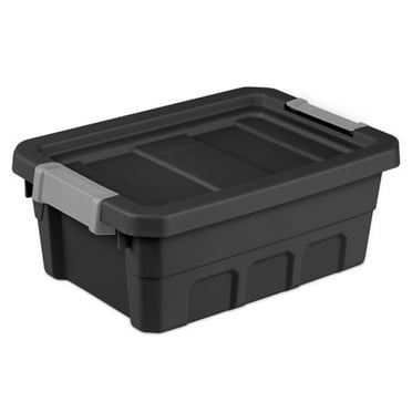 Sterilite 4 Gal Industrial Storage Totes w/ Latch Clip Lids, 6 Pack, Black