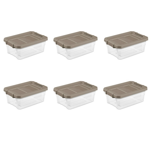 Sterilite 4 Gallon Stacker Plastic Storage Box, Taupe Splash, 6 Count ...