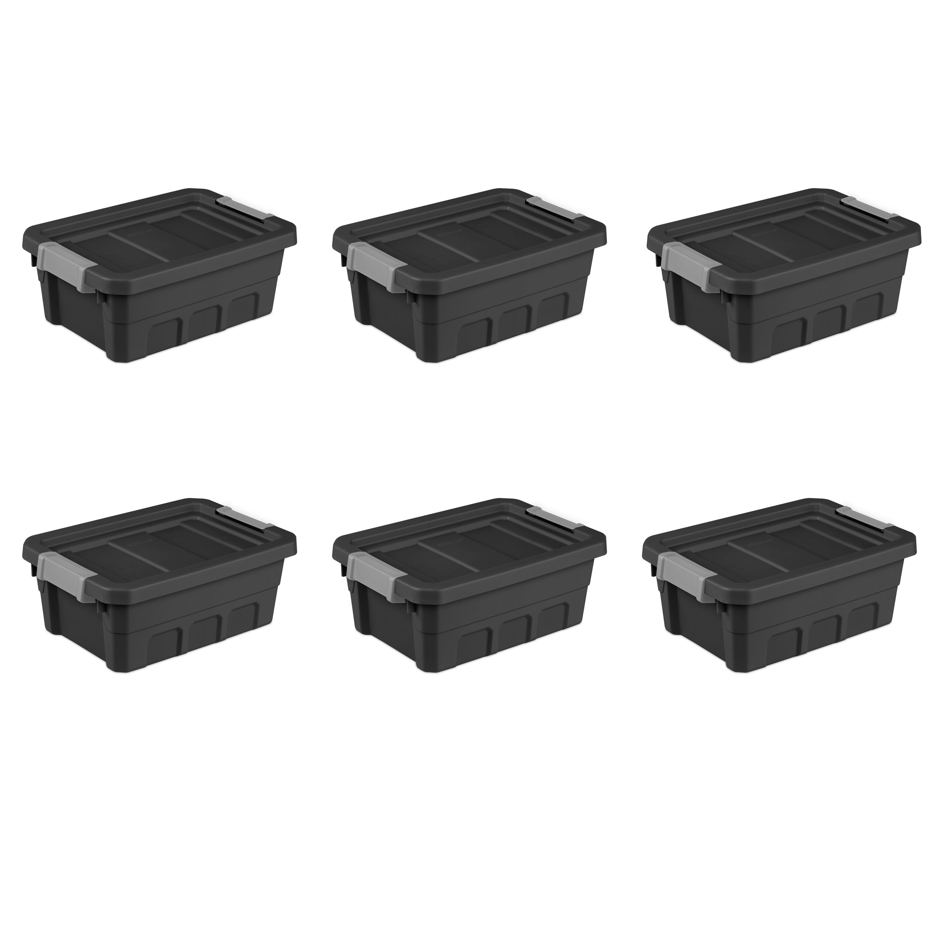 Sterilite 4 Gallon Stacker Tote Plastic Black Set of 6