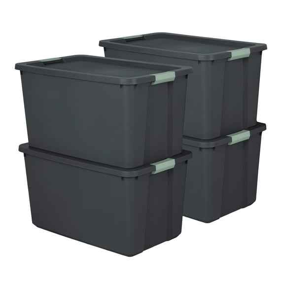 Sterilite 4 Pack 34 Gal Latch Tote, Stackable Plastic Storage Bin Container