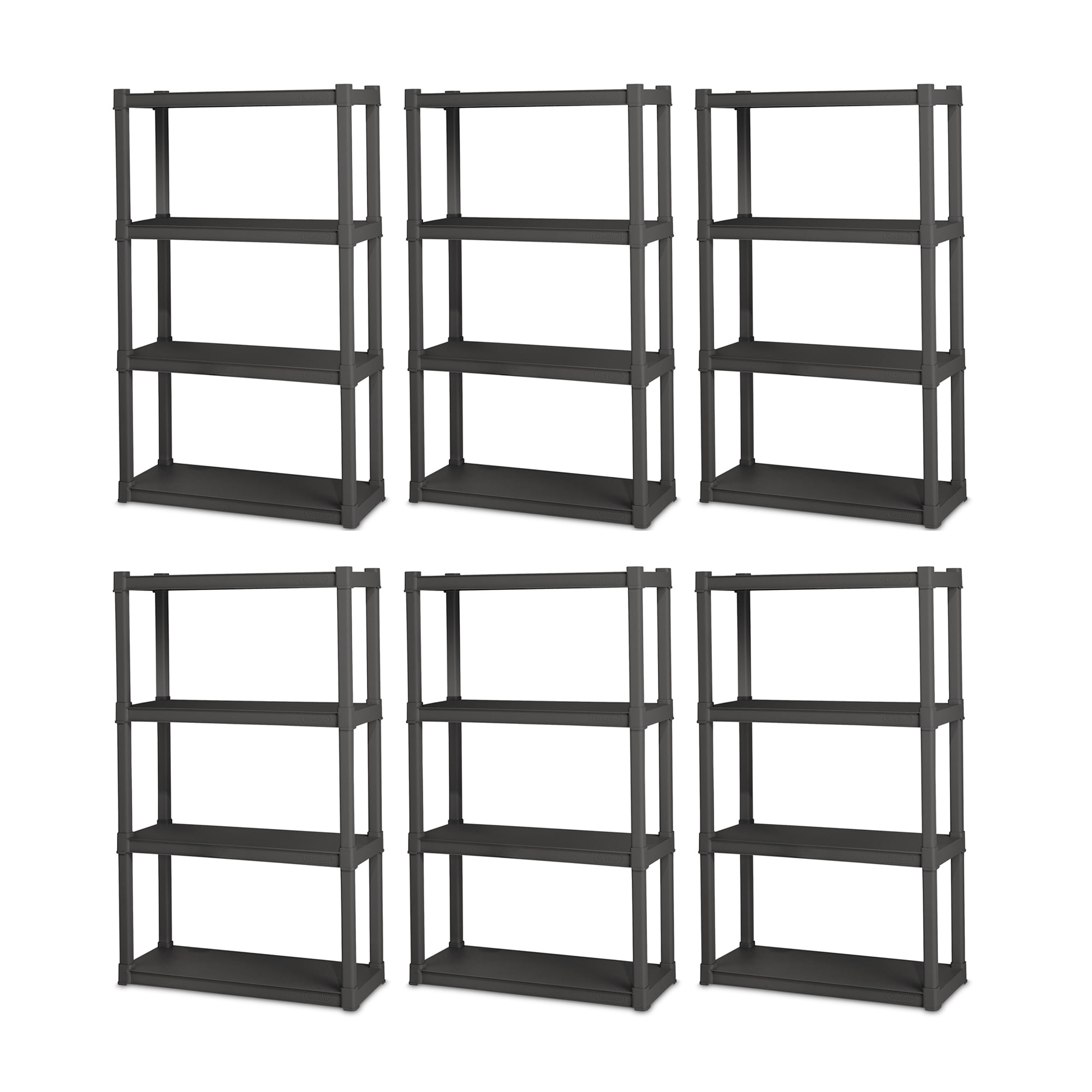 Flat Gray 4-Shelf Durable Plastic Storage Unit, 6 Pack
