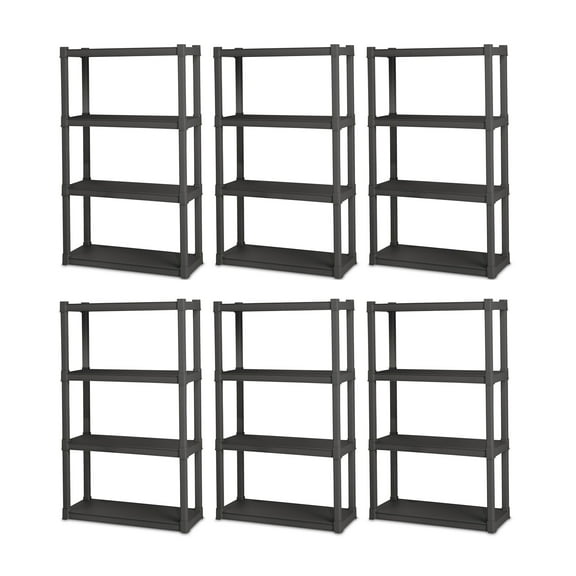 Sterilite 4 Shelf Durable Solid Surface Shelving Unit, Flat Gray (6 Pack)