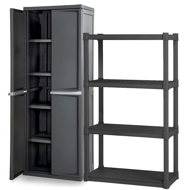 Sterilite 4 Shelf Plastic Storage Unit & Storage Cabinet for Garage ...