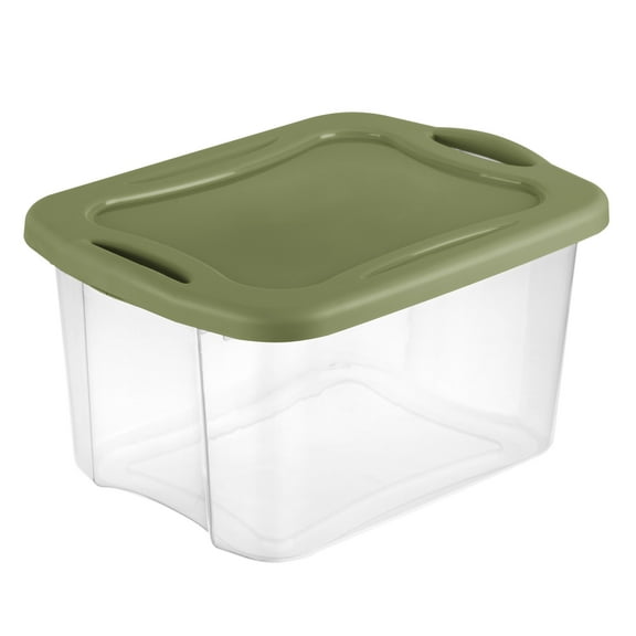 Sterilite EZ Carry Storage Bin, 40 Quart Clear Plastic Storage Container with Full-Grip Handles, Green