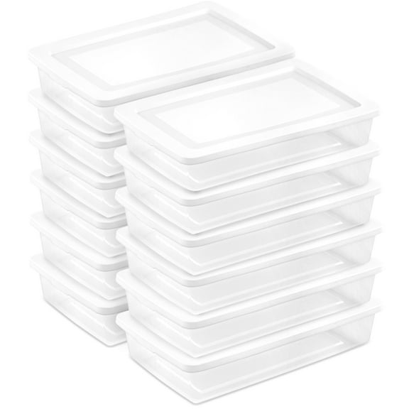 Sterilite 41 Qt Storage Box, Stackable Plastic Container, Home Organizer, White, 12 Pack