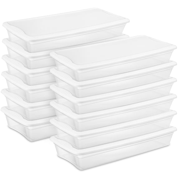 Sterilite 41 Quart Lightweight Under Bed Storage Box Container, 12 Pack