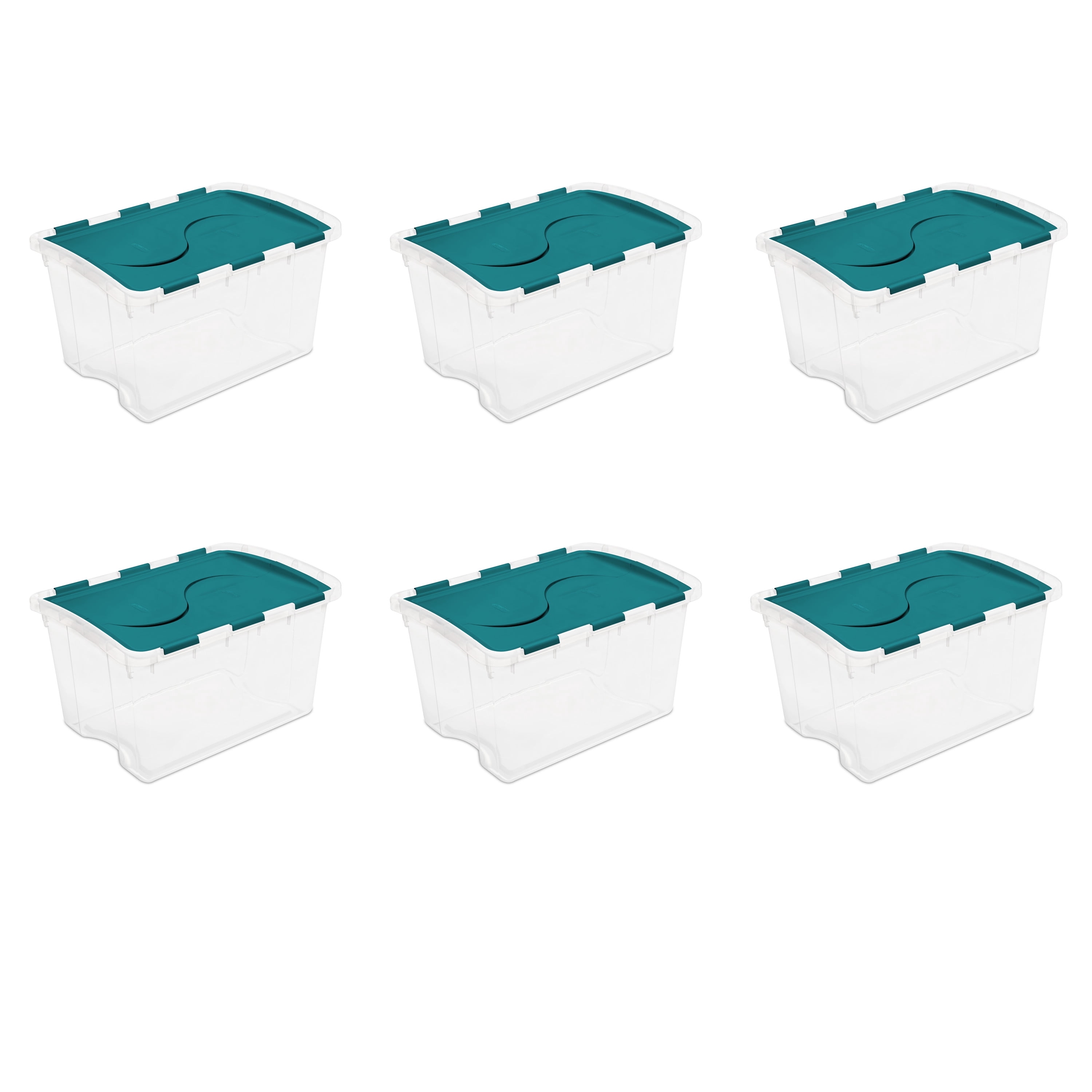Sterilite 48 Qt. Hinged Lid Storage Box Teal Sachet Set of 6