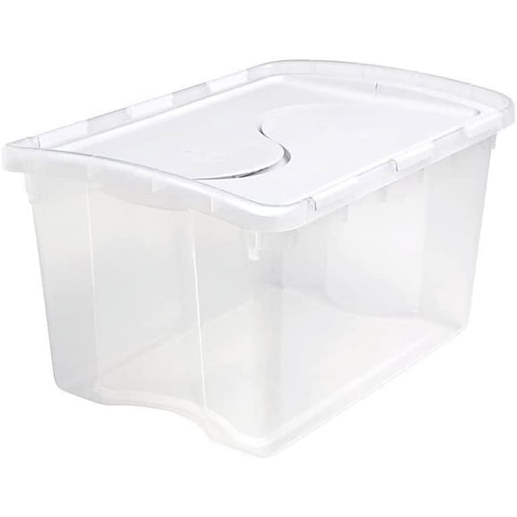 Sterilite 48 Quart Clear Hinged Lid Storage Box, Stackable, Plastic, White
