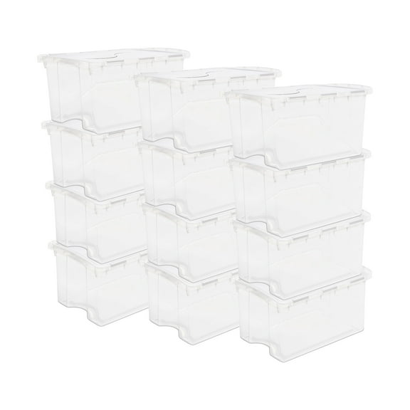 Sterilite 48 Quart Hinged Lid Storage Box Plastic Stackable Bin, 12 Pack