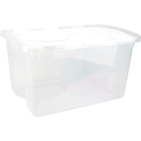 Sterilite 48 Quart Multipurpose Clear Base Storage Box Tote Containers with Reliable Hinged Lid for Home Organization, 24 Pack