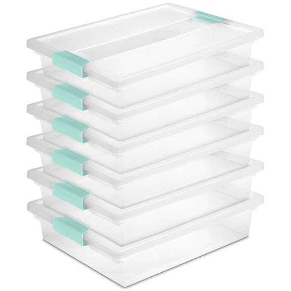 Sterilite 5.7 Qt Clip Box, Small Stackable Plastic Storage Bins with Latching Lids, 6 Pack